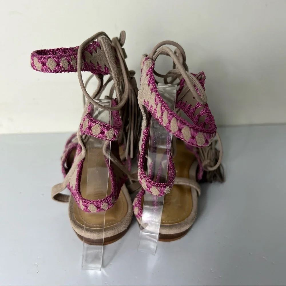 Schutz Willow Light Wood Nude Gladiator Sandals Color Sitched Tie Up Sandal SZ 6 - Picture 6 of 9